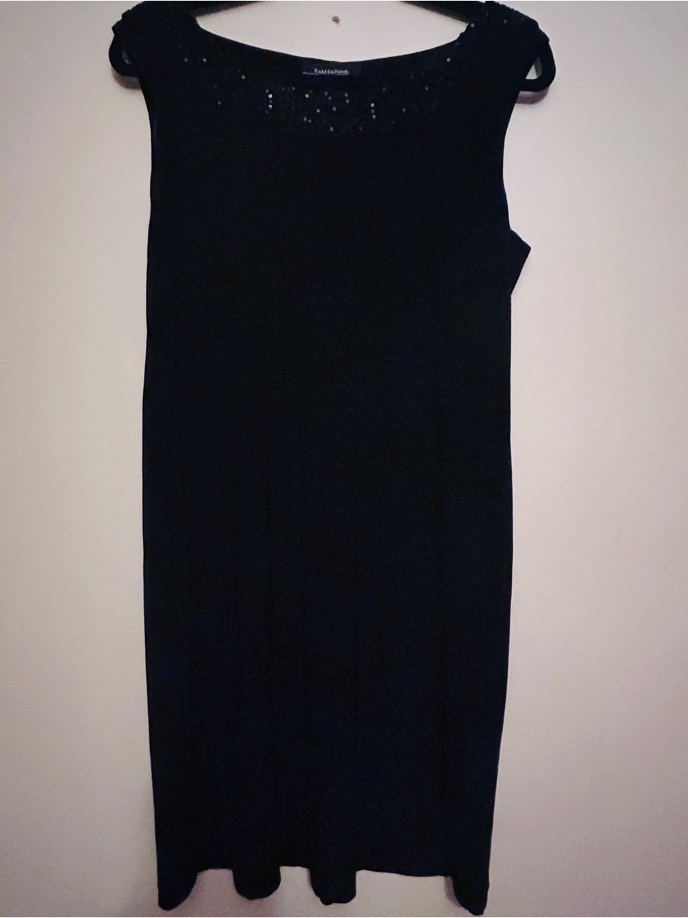 R&M Richards Black Midi Dress with Beaded Neckline